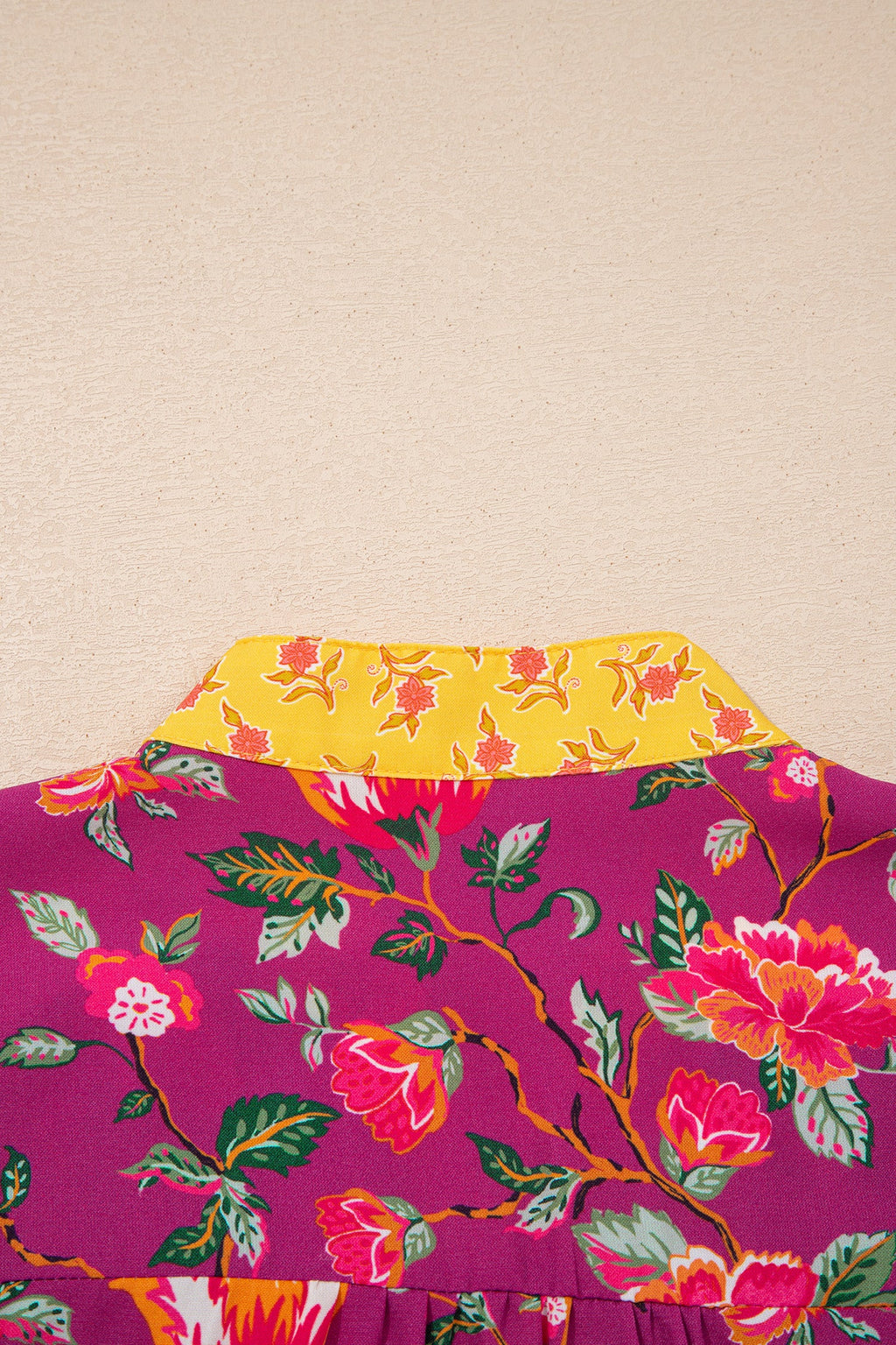 Floral Patchwork Split V-Neck Blouse