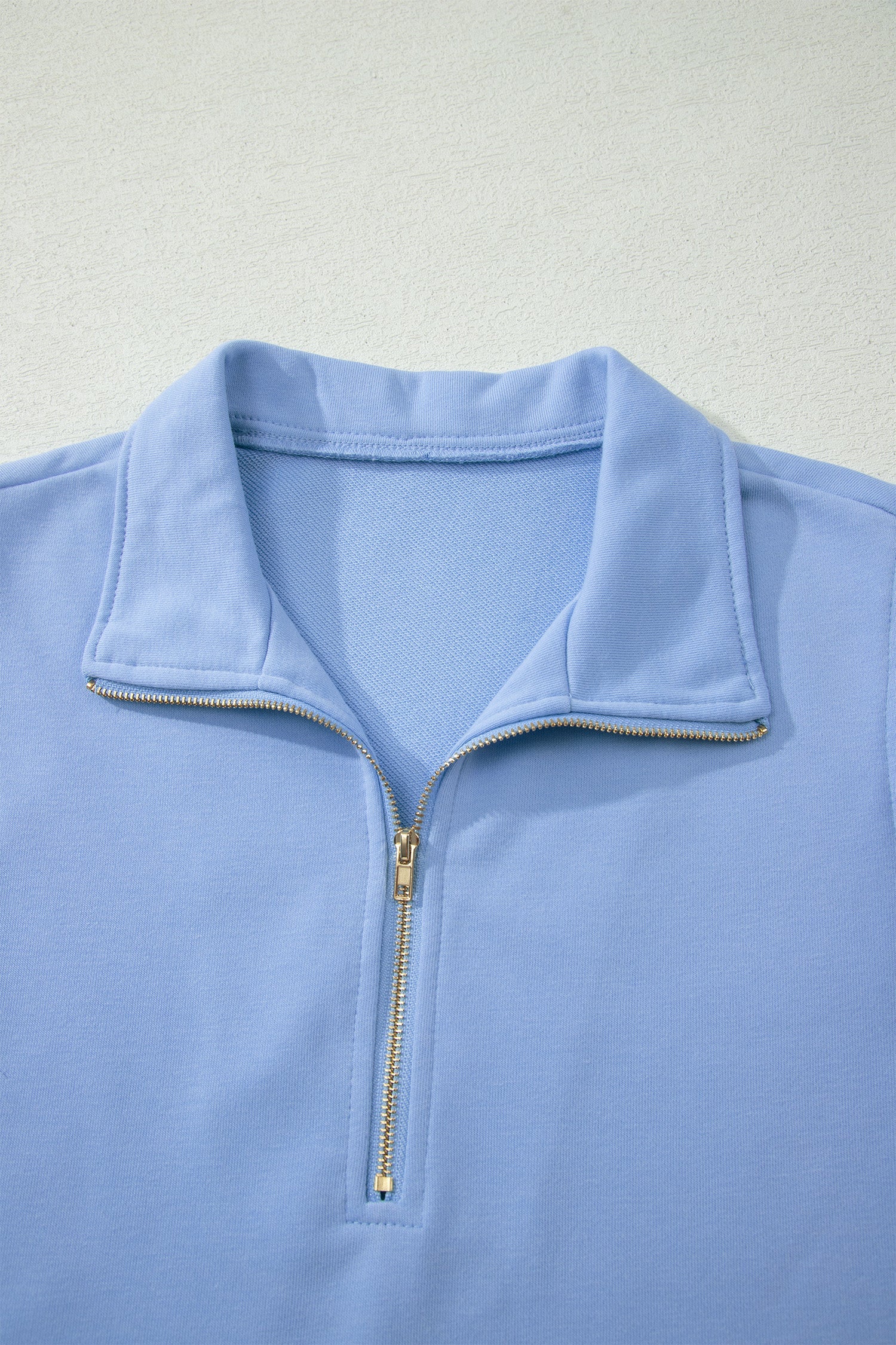 Solid Scalloped Ruffle Half Zip Top & Short Set