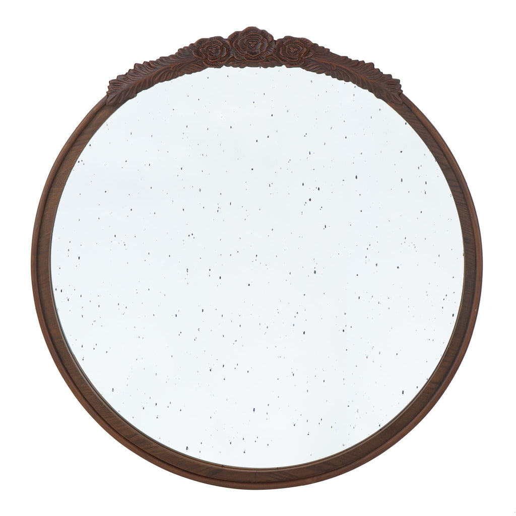 Round Hand Carved Rose Antique Mirror Frame, Wall Mirror For Live Space