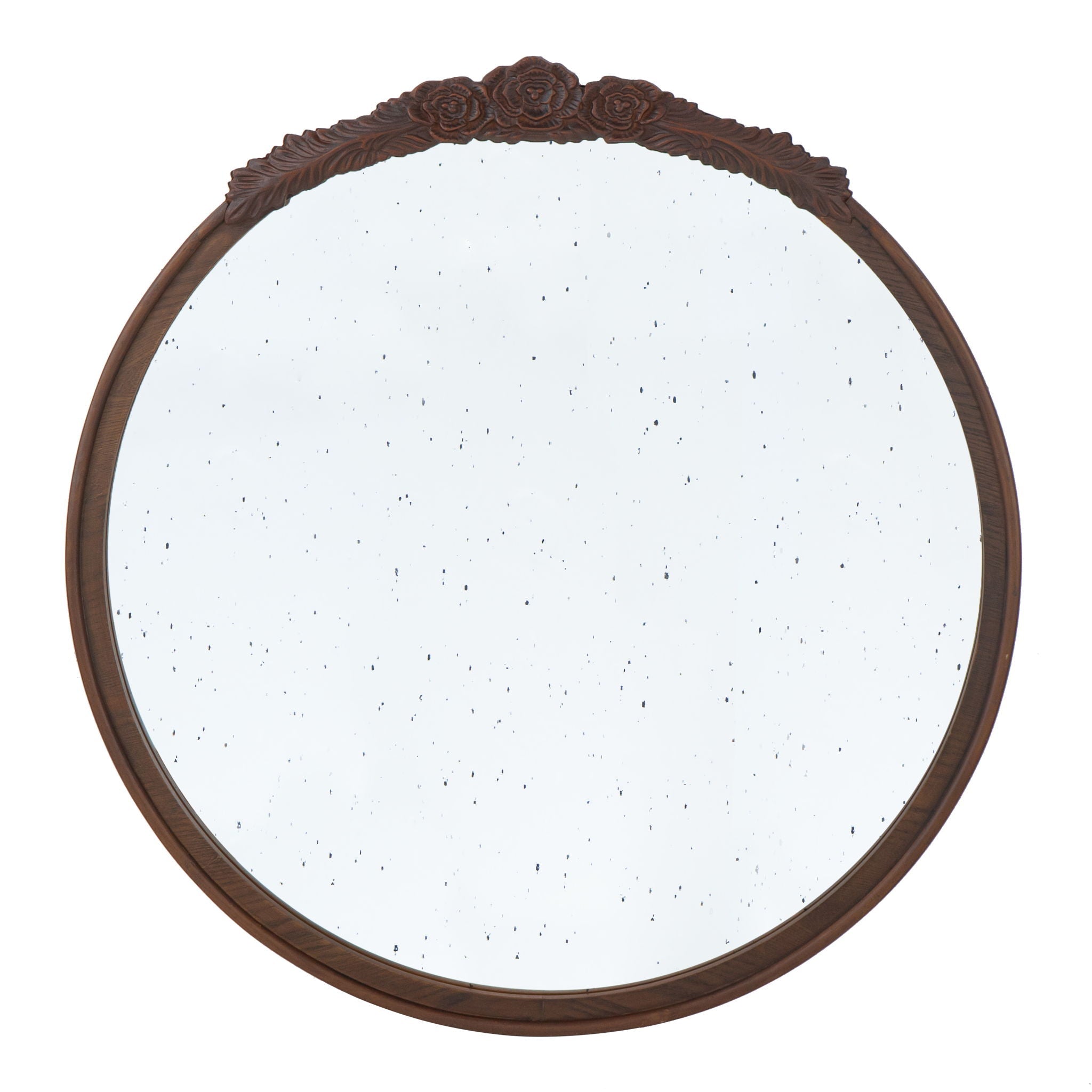 Round Hand Carved Rose Antique Mirror Frame, Wall Mirror For Live Space