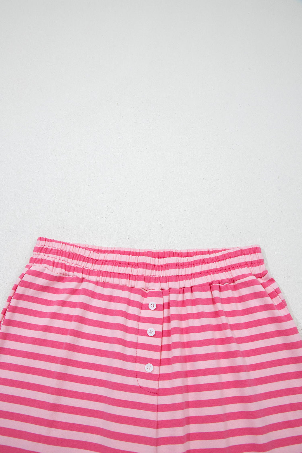 Stripe Drop Shoulder Top & Buttoned Pants Set