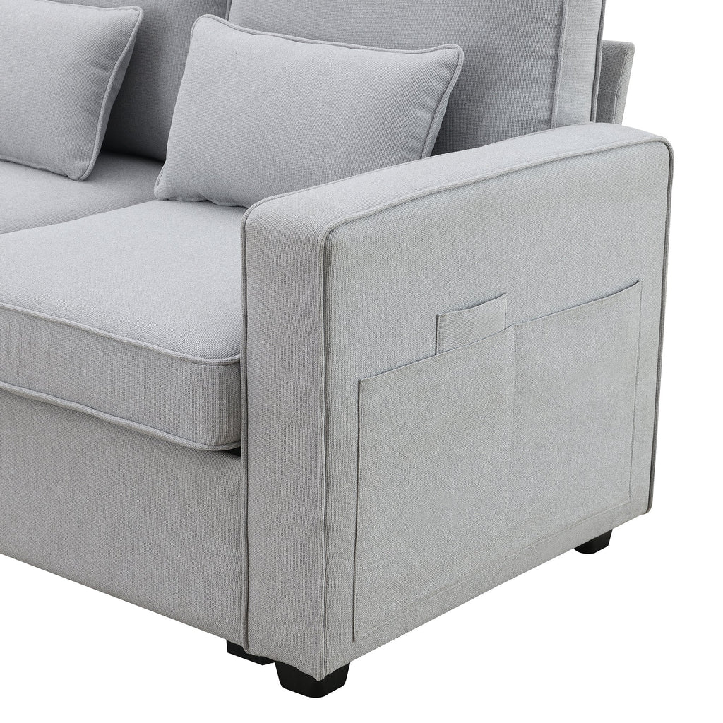 [VIDEO provided] [New] 104' 4-Seater Modern Linen Fabric Sofa with Armrest Pockets and 4 Pillows,Minimalist Style Couch for Living Room, Apartment, Office,3 Colors