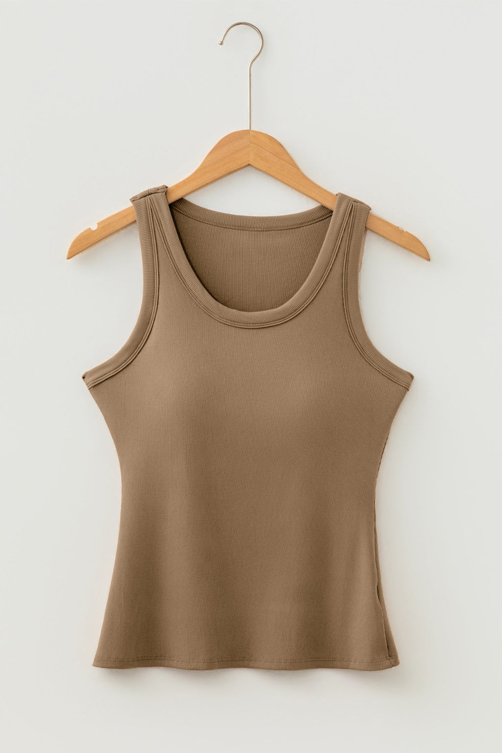Solid Ribbed Knit Padded Tank Top