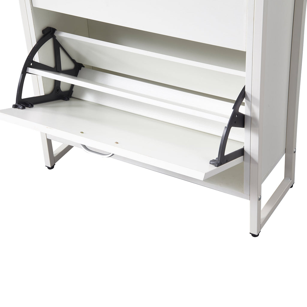 Shoe Storage Cabinet with 3 Flip Drawers&1 Drawer, Slim Freestanding Storage Racks for Entryway, Hallway, Hidden Narrow Shoe Organizers Perfect for Heels, Boots, Slippers, white/Walnut