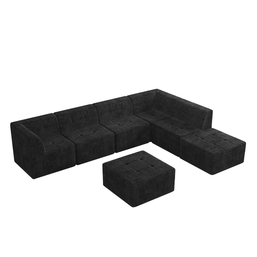 L shape Modular Sectional Sofa,DIY Compressed Sectional Sofa Modern Minimalist Style Corduroy Couch, Sleeper Sofa for Living Room, Bedroom, Comfy Compressed Sofa Couch Space-Efficient Design-black