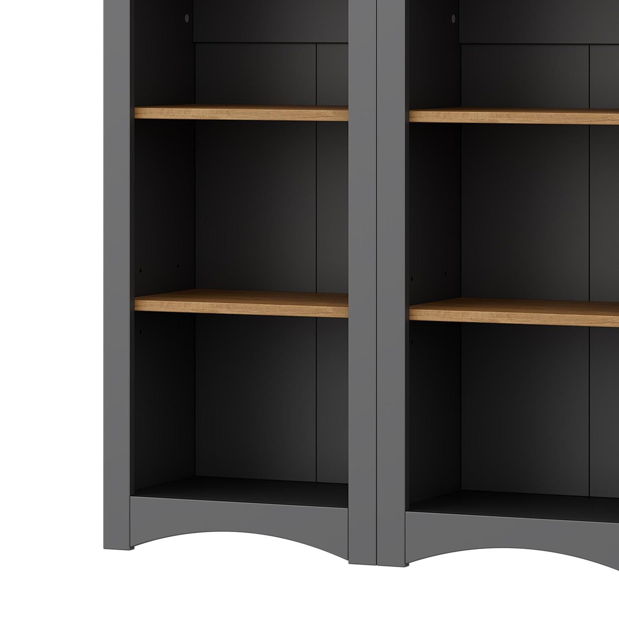 ON-TREND Free Standing 5 Tier Bookshelves, Bookcases Set of 2, Farmhouse Two-Tone Storage Cabinet with Adjustable Shelves, Modern 72'H Kitchen Pantry Cabinet for Living Room, Home Office, Grey