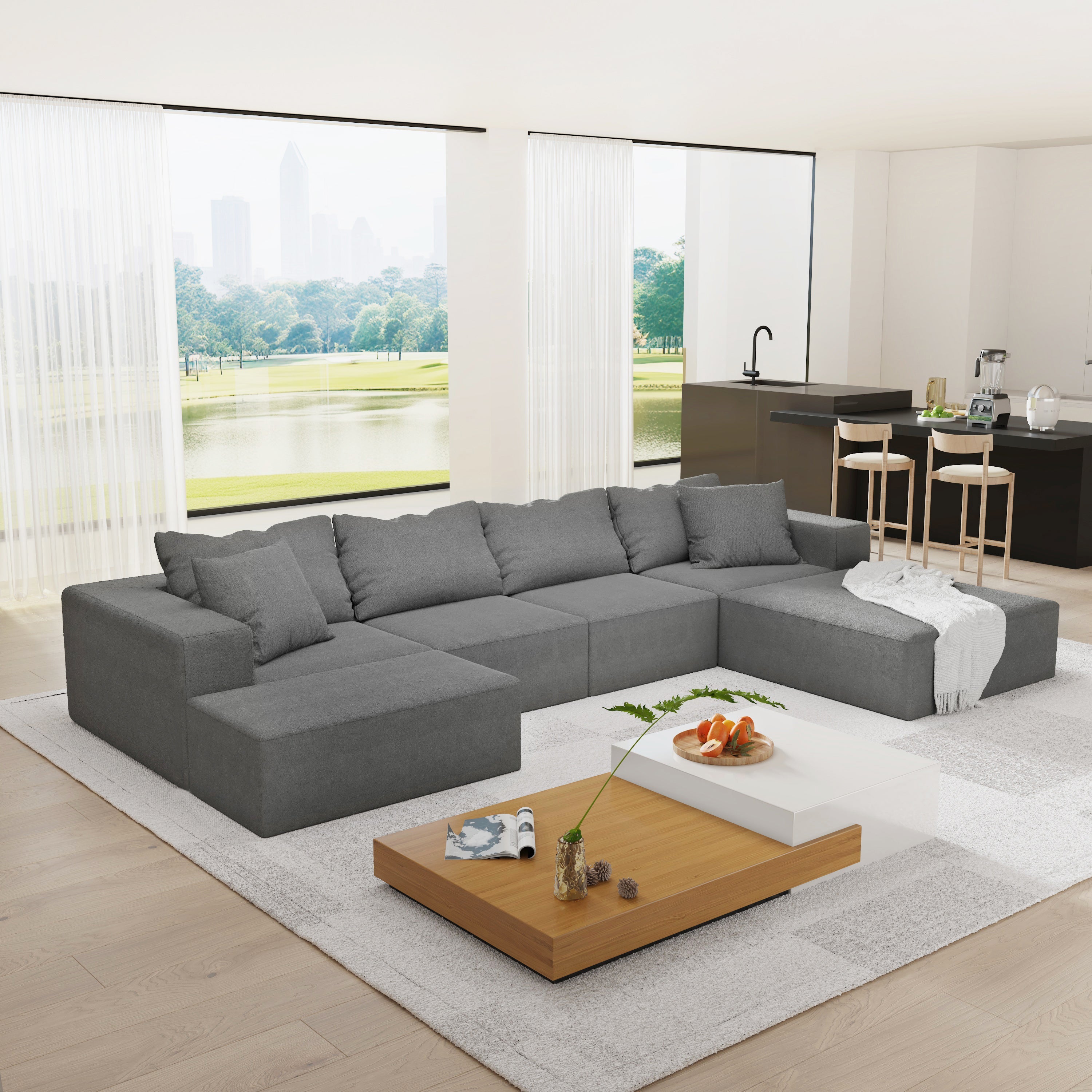 Modern Upholstered Sectional Sofa Couch Set,Modular 132' L Shaped Sectional Living Room Sofa Set With 6 Pillows,Free Combination Sofa Couch for Living Room,Bedroom