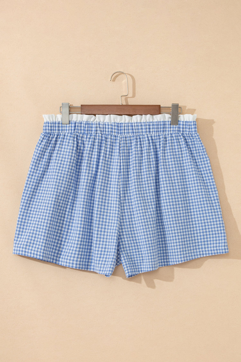 Plus Size Gingham Plaid Ruffle Contrast Trim Shorts
