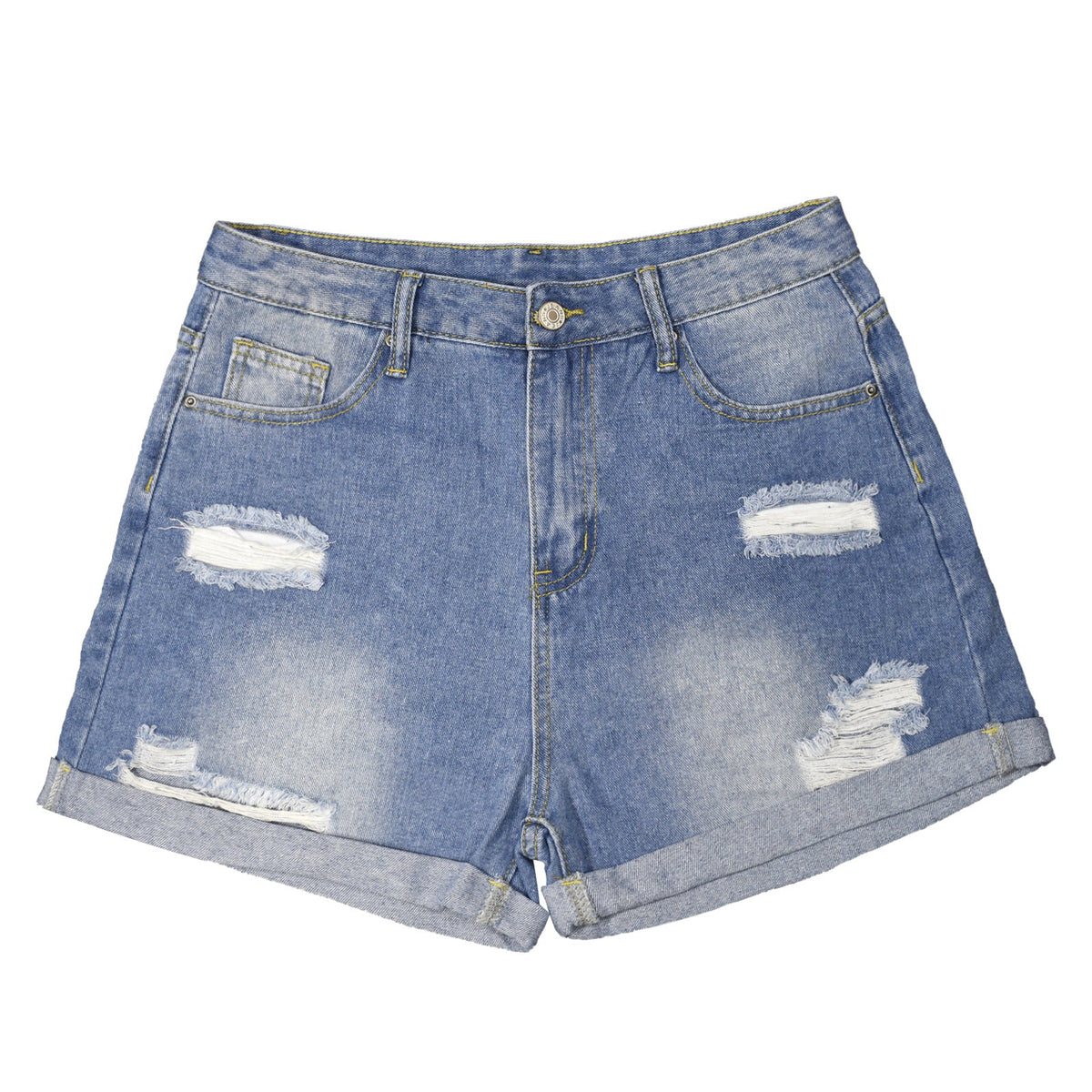 Beautiful Butterfly Light Blue Denim Shorts with Dual Pockets Design