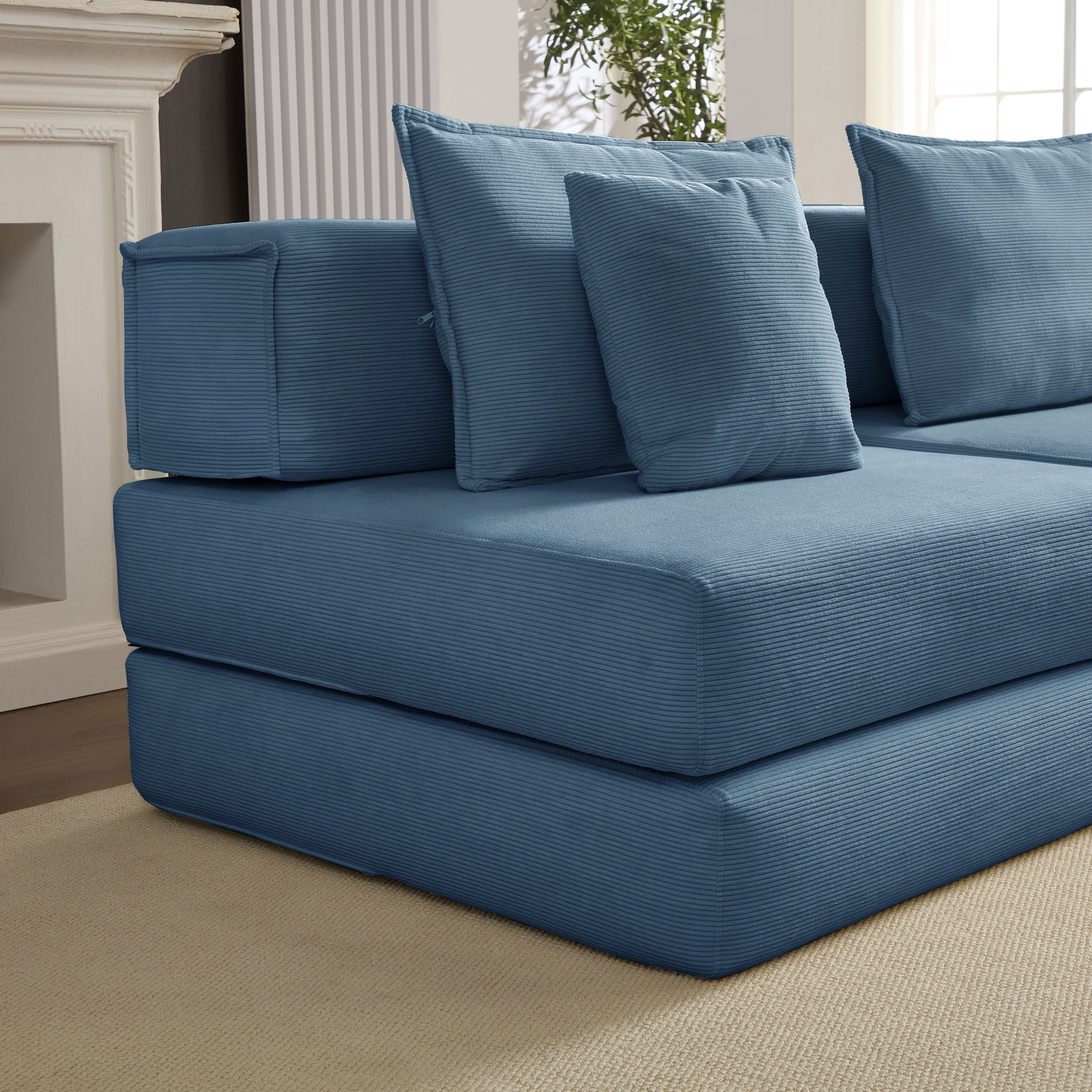 Oversized Upholstered Sectional Sofa Couch Set, Modular 118.2 ' L Shaped Floor Living Room Sofa Set With 6 Pillows, DIY Combination Sofa Couch for living rooms, apartments,bedrooms, Blue