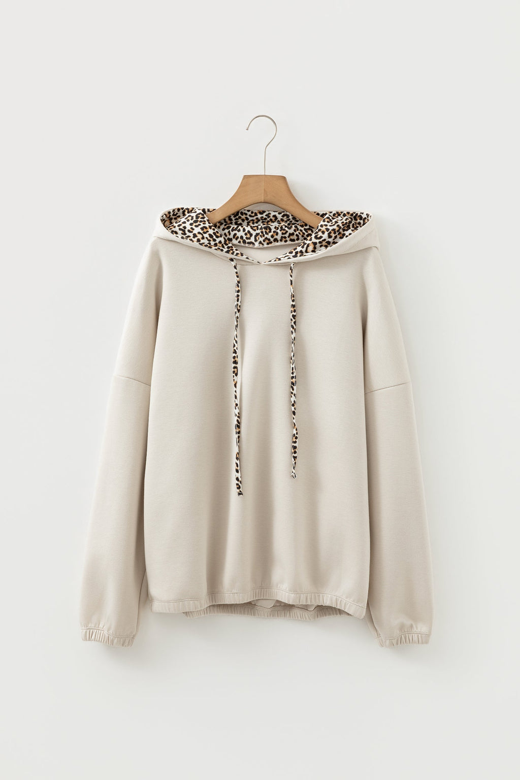 Leopard Contrast Drawstring Hood Drop Shoulder Top