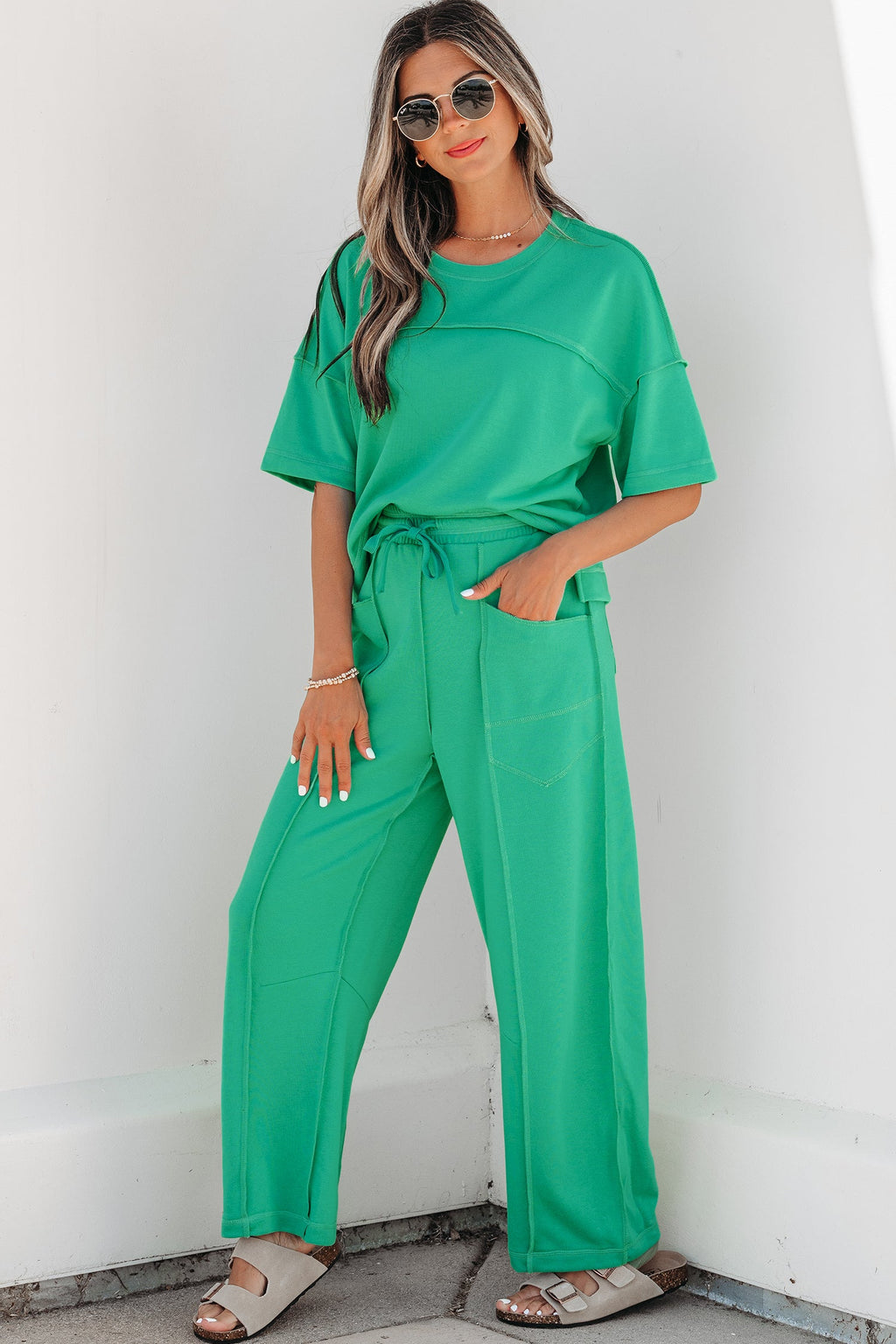 Women's Drop Shoulder Boxy Tee and Barrel Pants Set