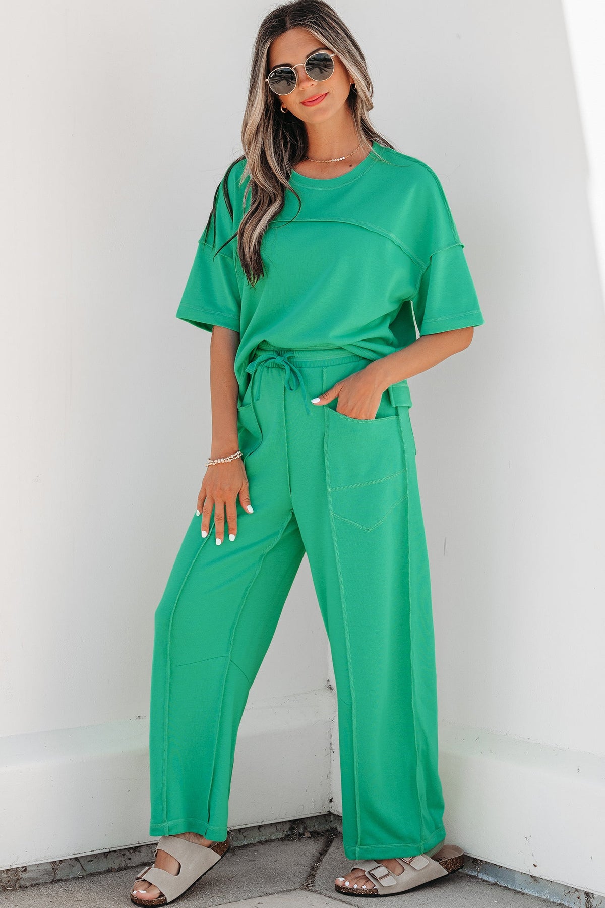 Women's Drop Shoulder Boxy Tee and Barrel Pants Set