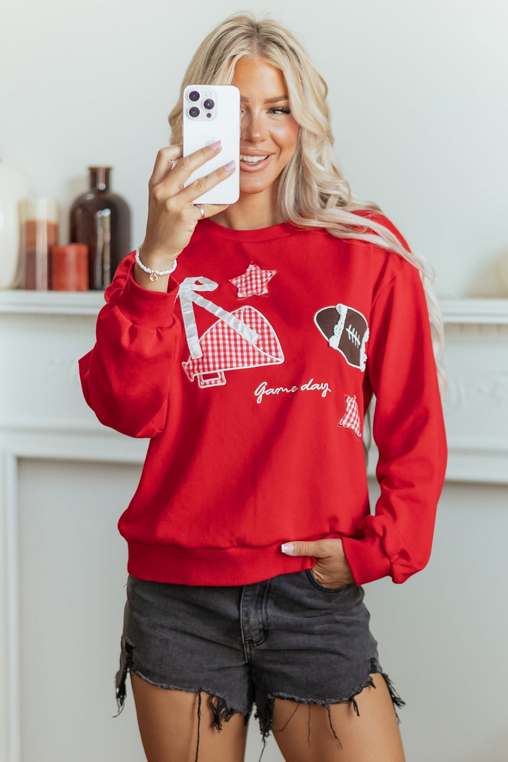 Game Day Gingham Patch Embroidered Sweatshirt