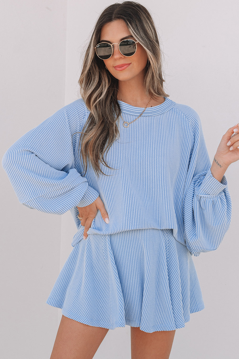 Corded Top and Ruffle Mini Skort Set