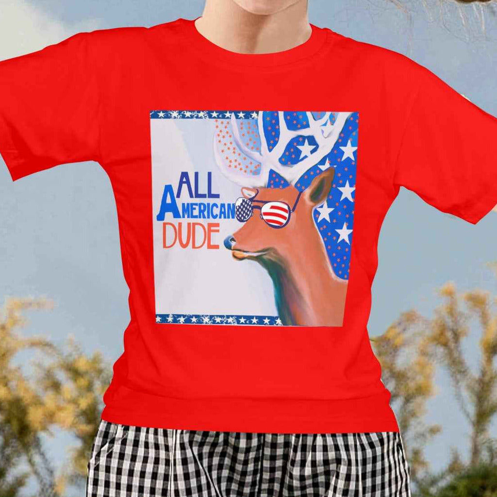Boy's All American Dude with Deer Red T-shirt