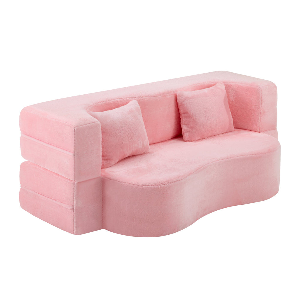 71-inch folding sofa bed, chenille futon sofa bed, high-density foam convertible sofa bed, folding floor sofa bed for living room, guest room, bedroom, pink
