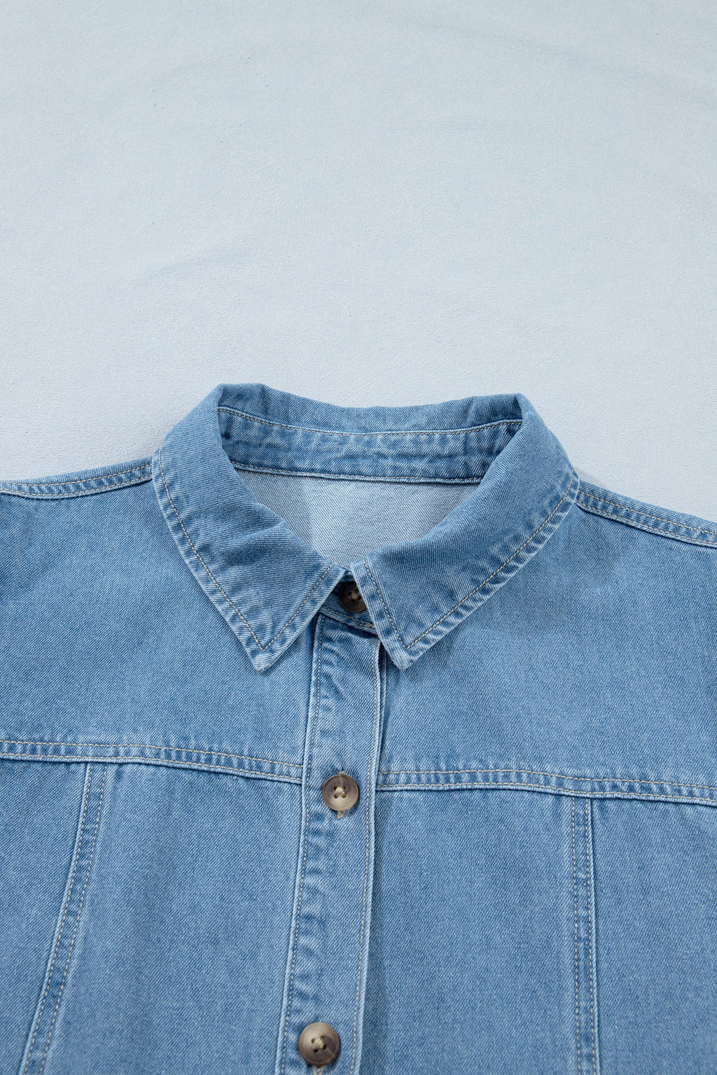 Denim Short Puff Sleeve Ruffle Hem Buttoned Dress