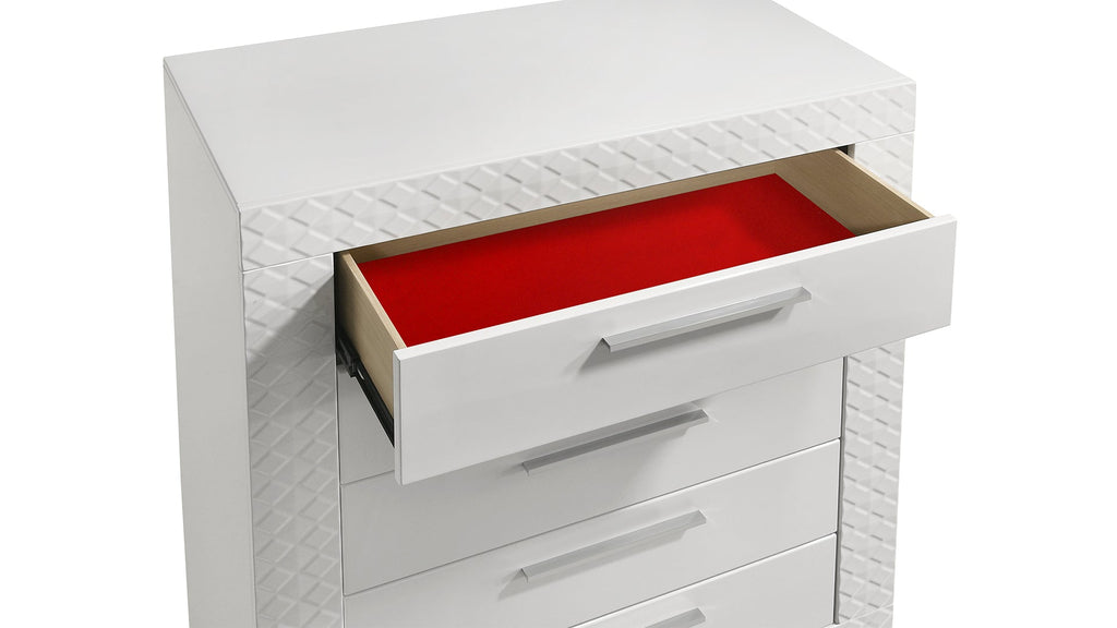 Blanca Modern Style 5 Pc Queen Bedroom Set with LED Headboard Made with Wood in White