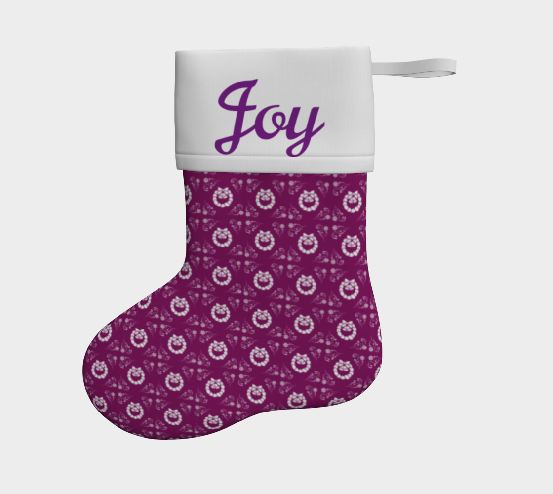 Christmas Wreaths on Plum with Joy Christmas Stocking