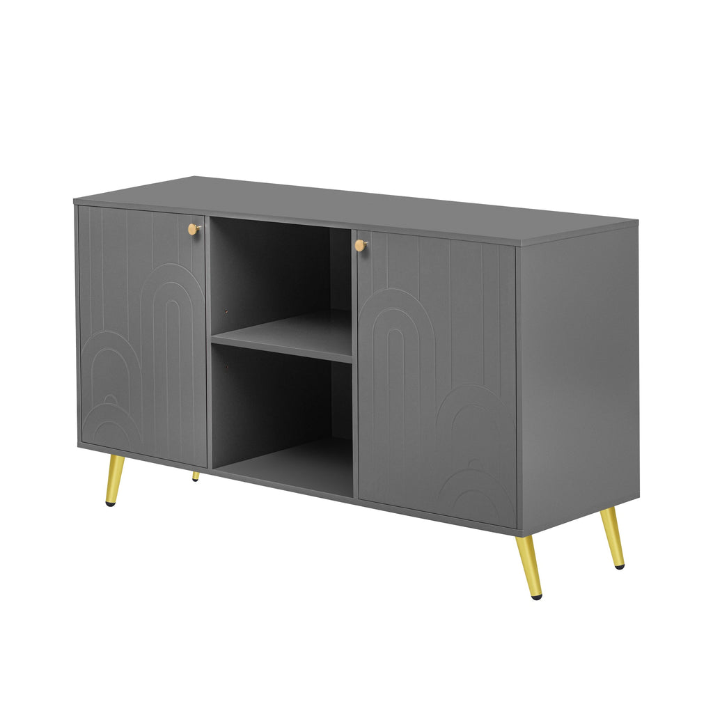U-Can Modern TV Stand for TVs up to 55 Inches, Entertainment Center Media Console,Adjustable Shelf, Metal Legs, Handles and Anti-tip Device for Living room