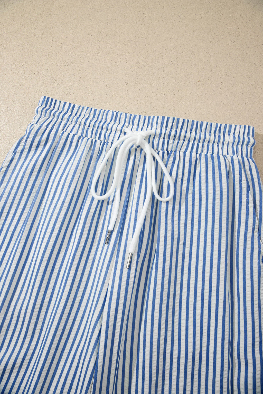 Stripe Drawstring Elastic Waist Wide Leg Pants