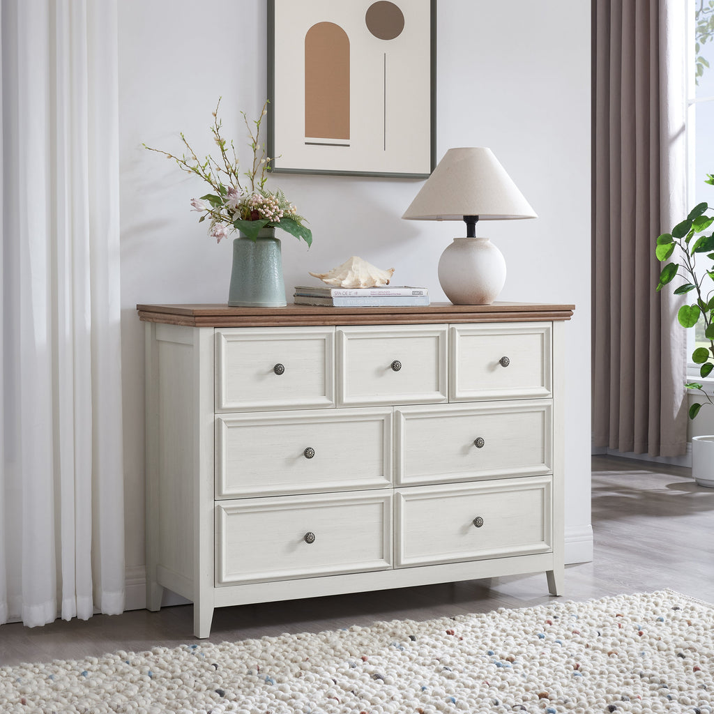 Modern 7 Drawers Dresser 7 Drawers Cabinet,Chest of Drawers Closet Organizers and Storage Clothes Storage Drawers Cabinet for Living Room, Farmhouse Dresser Organizer BEIGE