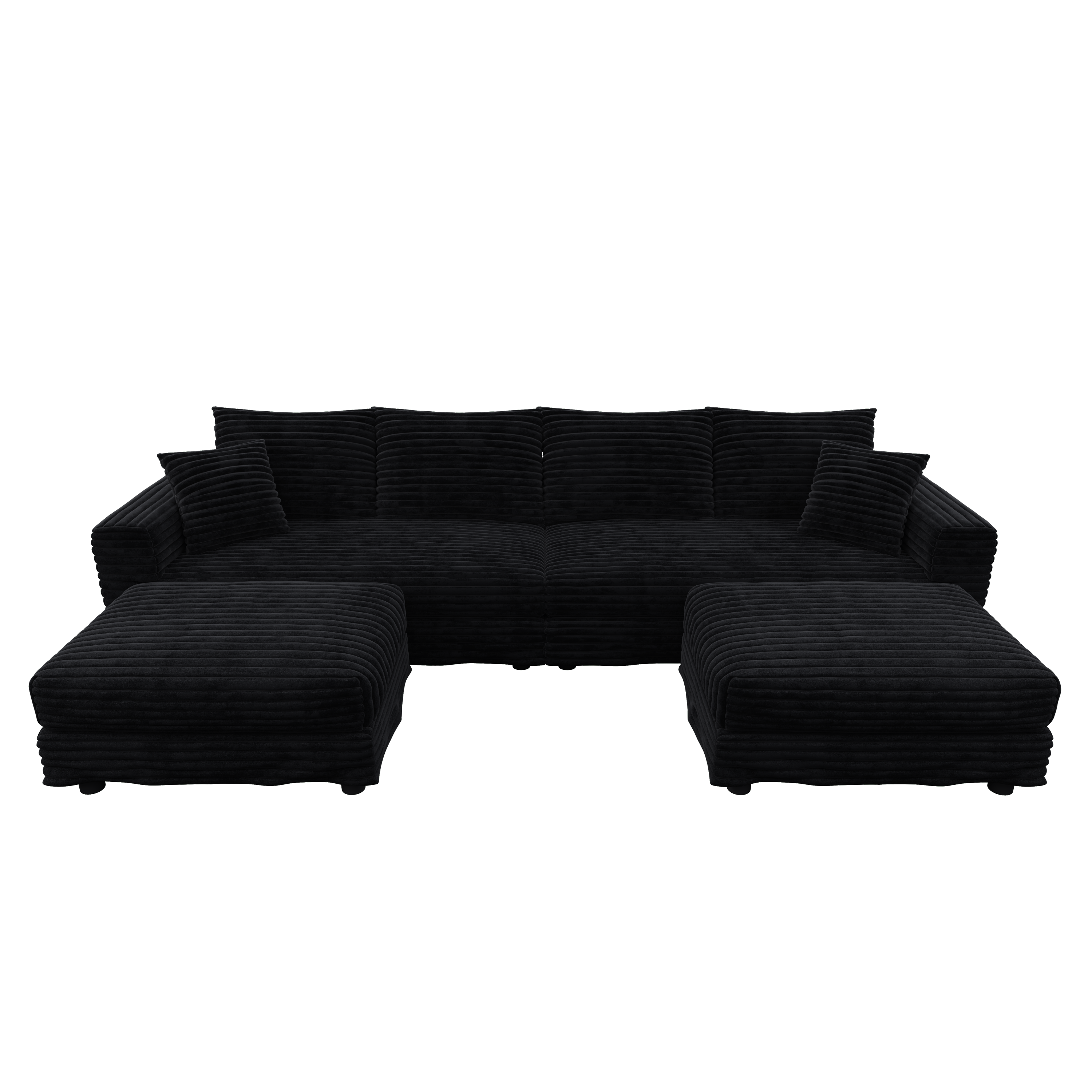 104.3 ' Plush Corduroy 4-Seat Sofa, Modern Comfy Upholstered Sofa Cloud Couch, Deep Seat Couches with Soft Pillows and 2 Ottomans, Convertible Sofa Lounge Chair, for Living Room,Apartment,Office,Black