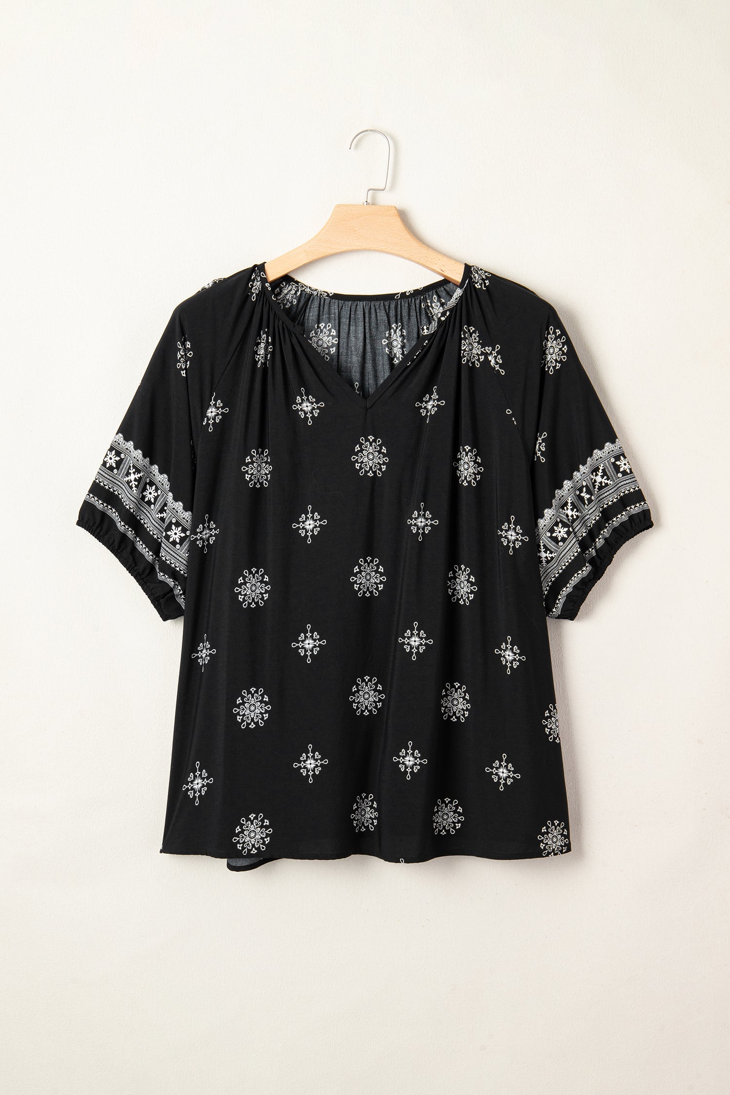 Plus Size Boho Floral Boho Notch V-Neck Top