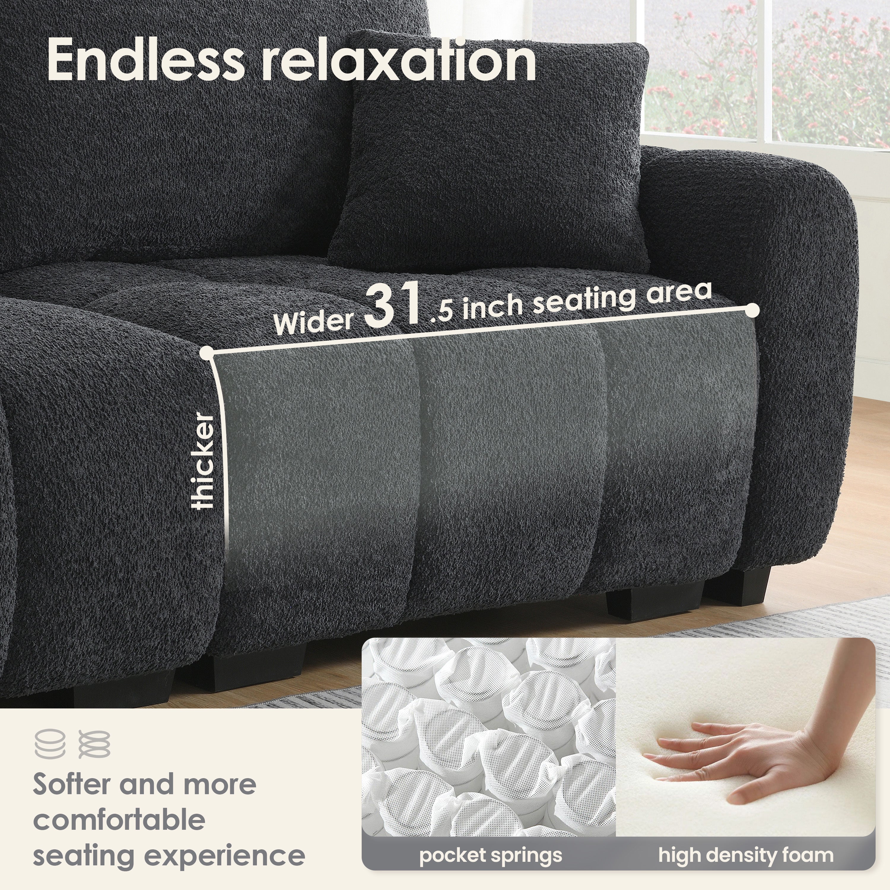 [VIDEO] 110' Modular Sectional Sofa, L Shape with Extra-large Seat, Pull-line Design, Movable Ottoman, High Density Foam, Free Combination, Sturdy Metal&Wood Frame, Boucle Fabric, 3 Colors
