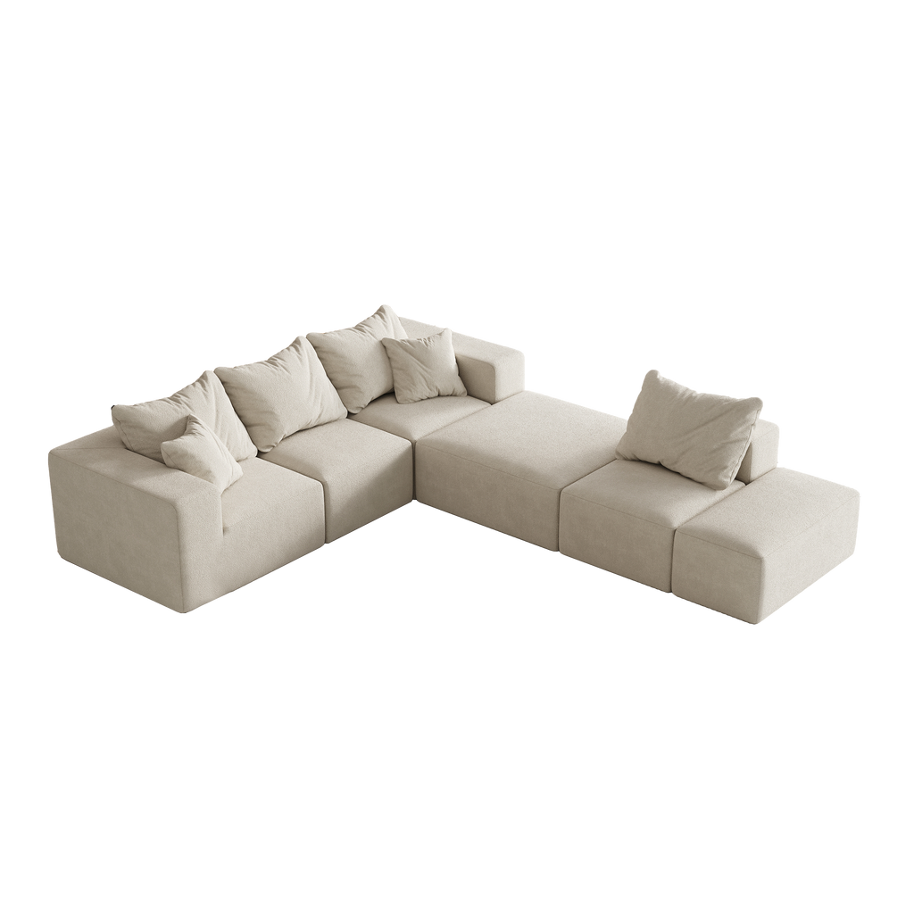 Modern Upholstered Sectional Boneless Couch Set,Modular 132' L Shaped Sectional Living Room Sofa Set With 6 Pillows,Free Combination Sofa Couch for Living Room,Bedroom