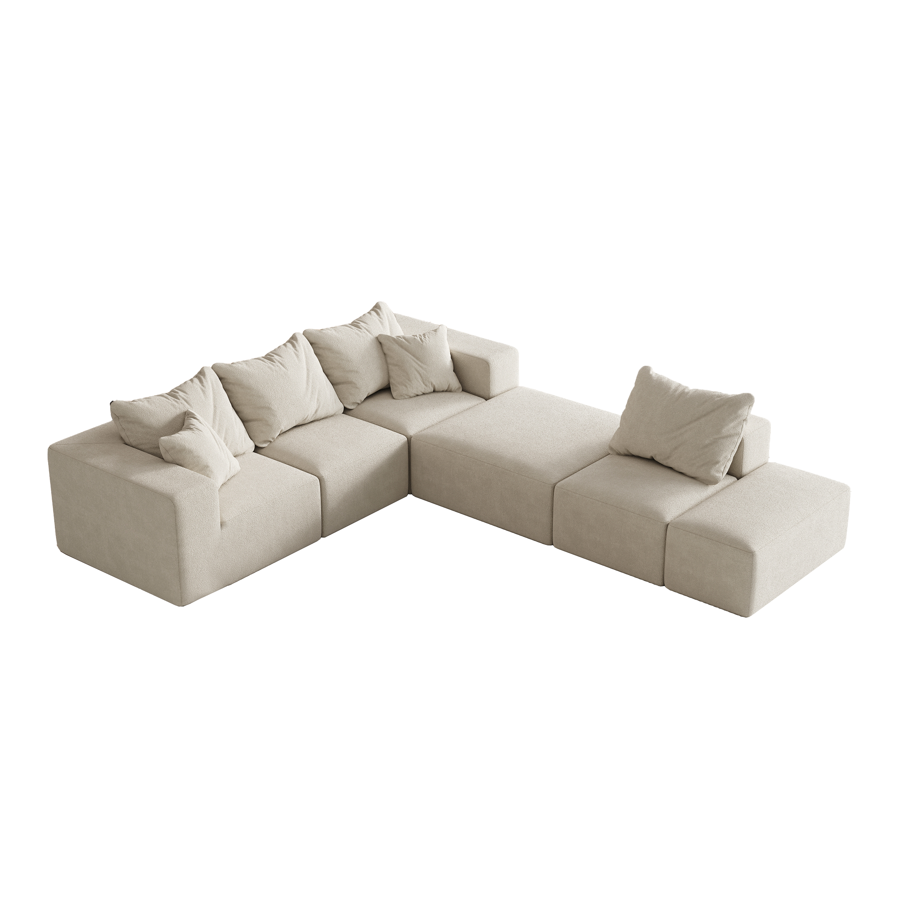 Modern Upholstered Sectional Boneless Couch Set,Modular 132' L Shaped Sectional Living Room Sofa Set With 6 Pillows,Free Combination Sofa Couch for Living Room,Bedroom