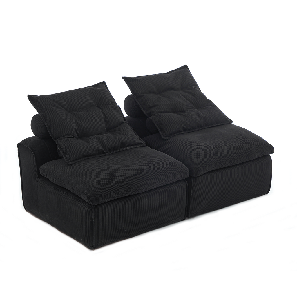[NEW ARRIVED] [VIDEO PROVIDED]Modular Sofa,No Armrests,At will DIY,Soft Corduroy Fabric,Neck Pillow-Back Lounge Sofa Chair,Reading Nook, or Apartment Living, Lumbar Pillow,2 Seats,Upholstered,Black