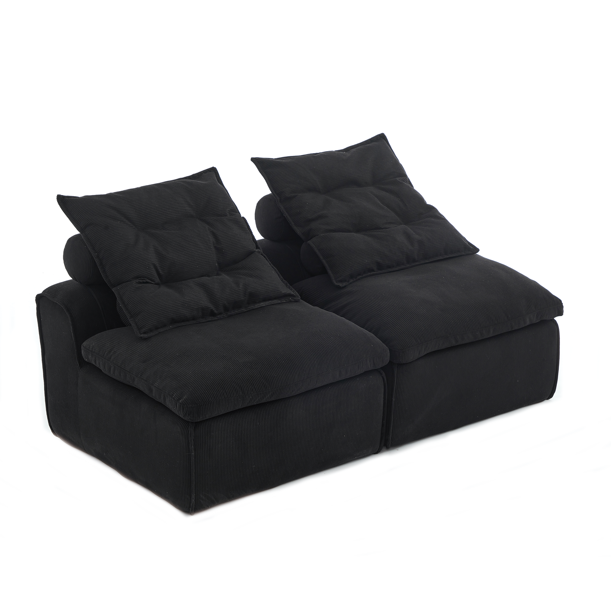 [NEW ARRIVED] [VIDEO PROVIDED]Modular Sofa,No Armrests,At will DIY,Soft Corduroy Fabric,Neck Pillow-Back Lounge Sofa Chair,Reading Nook, or Apartment Living, Lumbar Pillow,2 Seats,Upholstered,Black