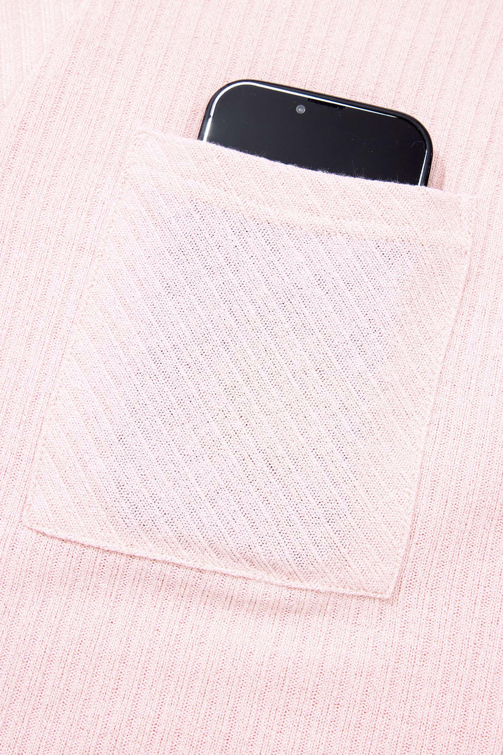 Solid Ribbed Knit Collared V-Neck Tee