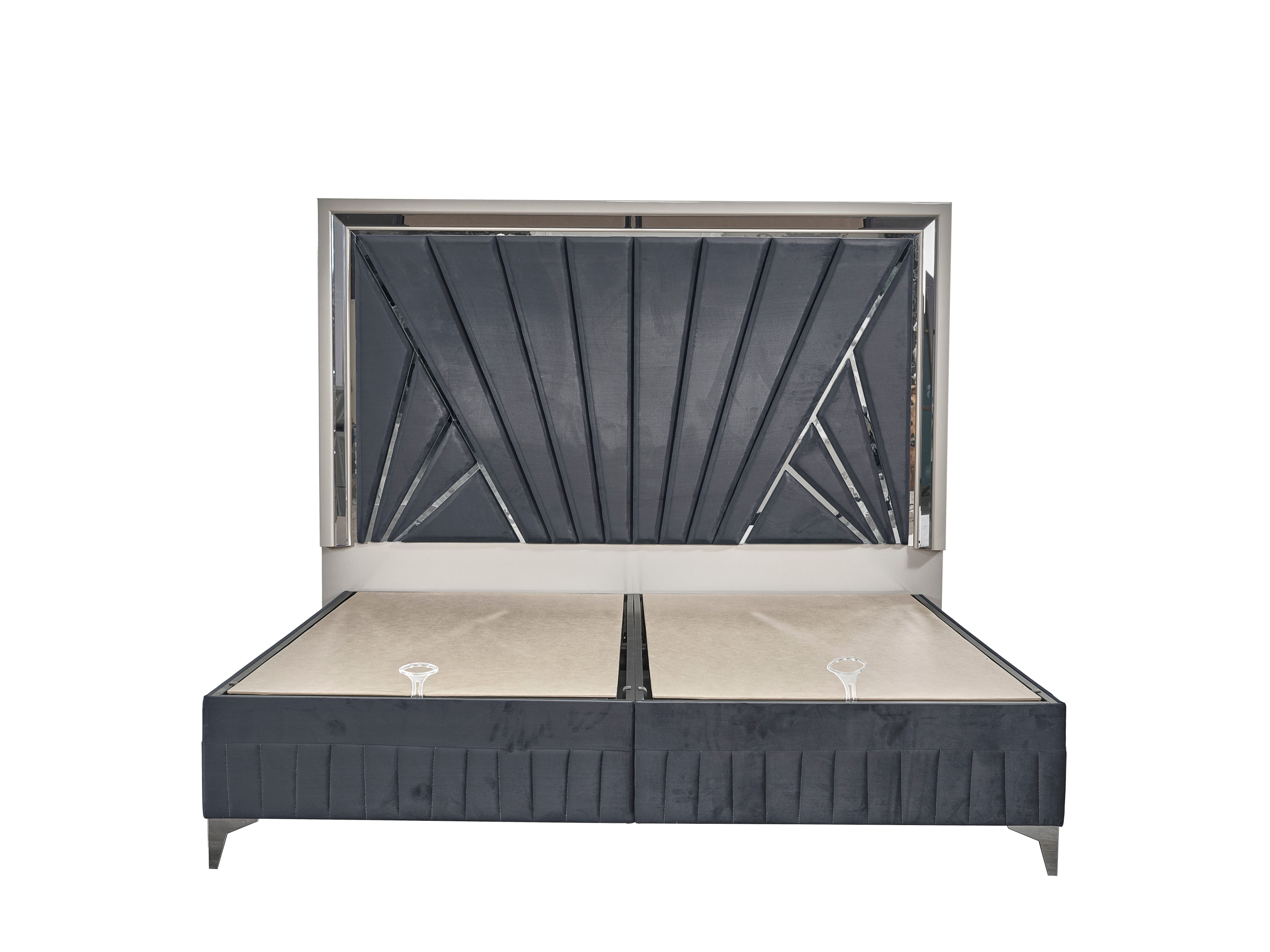 Lavita Modern & Contemporary Style 4 Pc King Upholstered Bedroom Set Made with Wood and Gold Accents in River Sand Grey (CA Inventory)