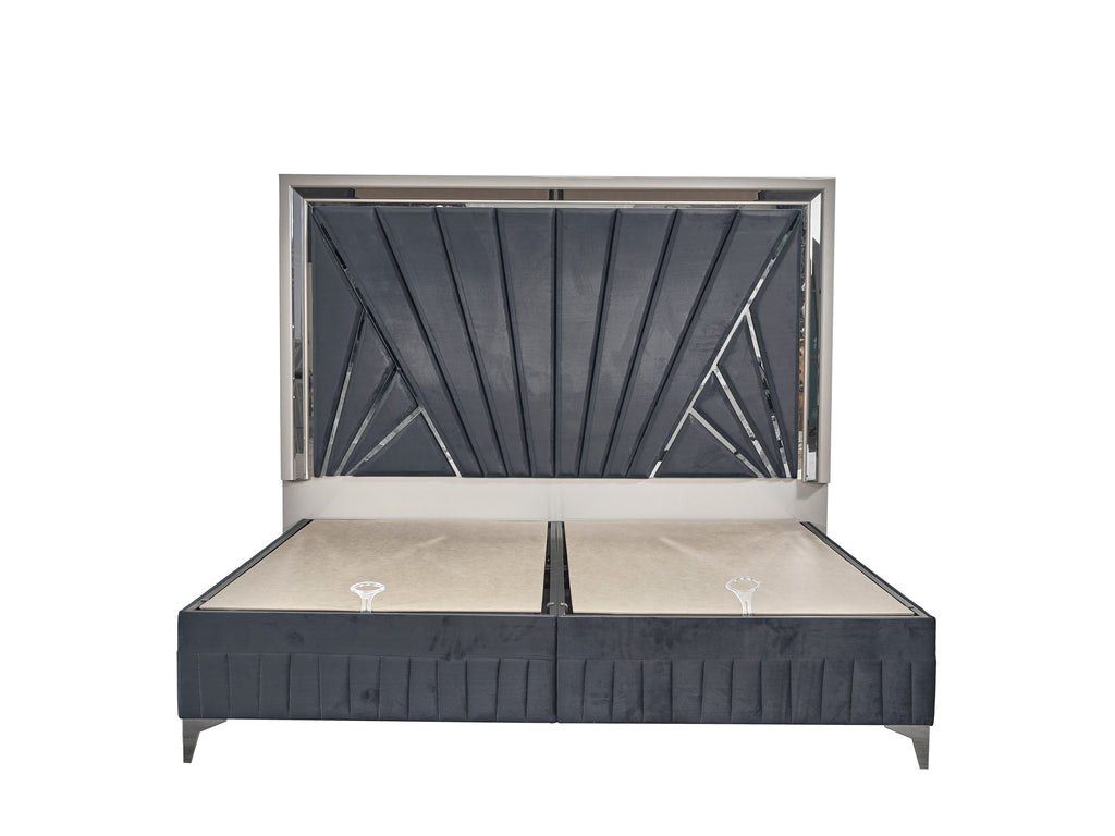 Lavita Modern & Contemporary Style 4 Pc Queen Upholstered Bedroom Set Made with Wood and Gold Accents in River Sand Grey (NJ Inventory)