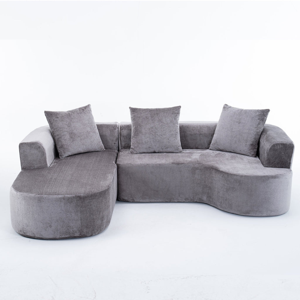Modular Grey-Corduroy Fabric Sectional Sofa with L-Shape Chaise, Cloud Sectional Modern Sleeper Couch with Deep Seat,Sponge Compression Sofas No Assembly Required
