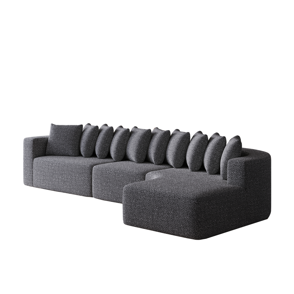 131.1-inch Chenille Sectional Sofa Set, Modern Cloud-Shaped Curved Sofa, Includes 10 Pillows, Living Room Fabric Corner Sofa, L-Shaped Modular Sofa (Right Chaise)