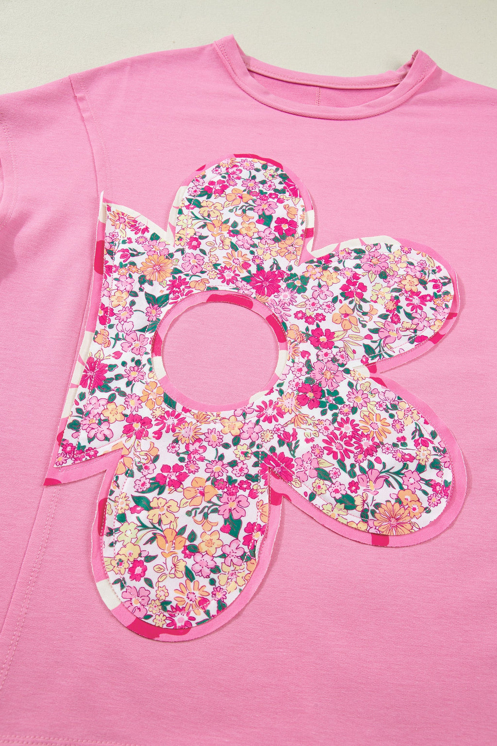 Floral Patchwork Raw Seam Oversize Tee