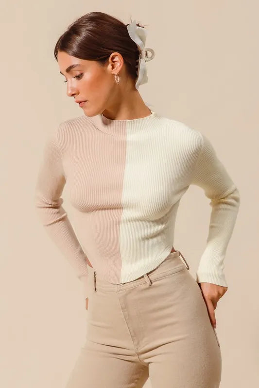 So Me Color Block Fitted Crop Sweater Top Women Casual Wear