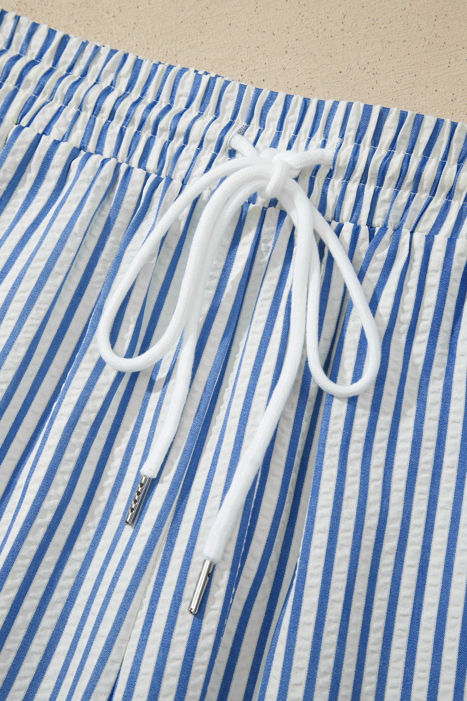 Stripe Drawstring Elastic Waist Wide Leg Pants