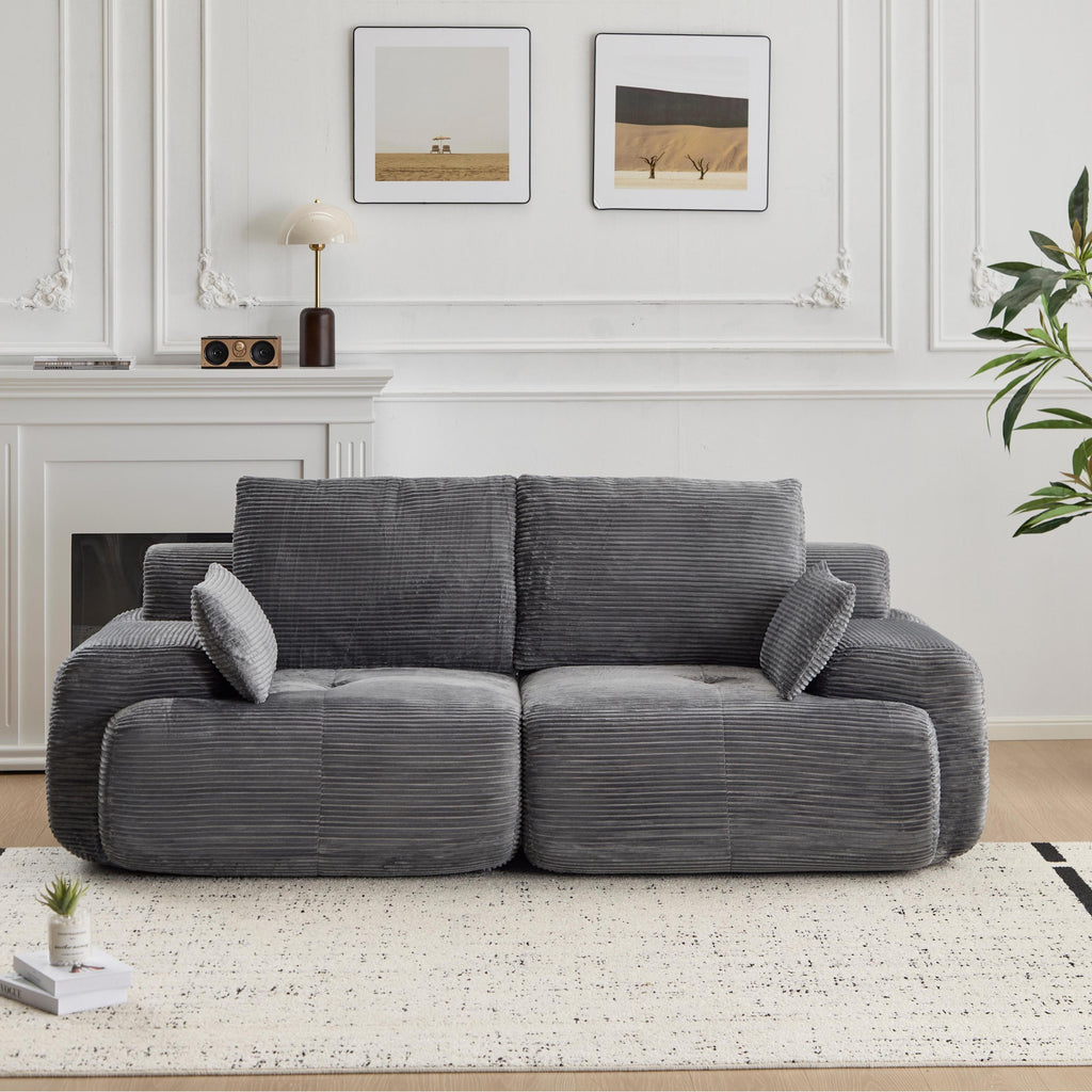 Modern Memory Foam Compressed Sofa,2 Seater Large Sectional Couches for Living Room,Pet-Friendly Cloud Modular Sectional Sofa,Corduroy Fabric,Extra Deep Loveseat,No Assembly required, Grey