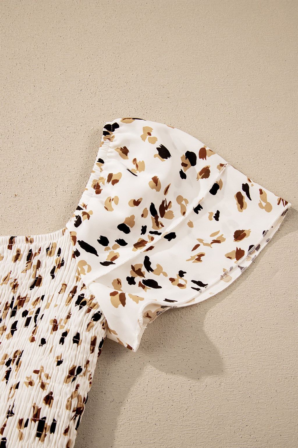 Leopard Smocked Square Neck Ruffle Sleeve Dress