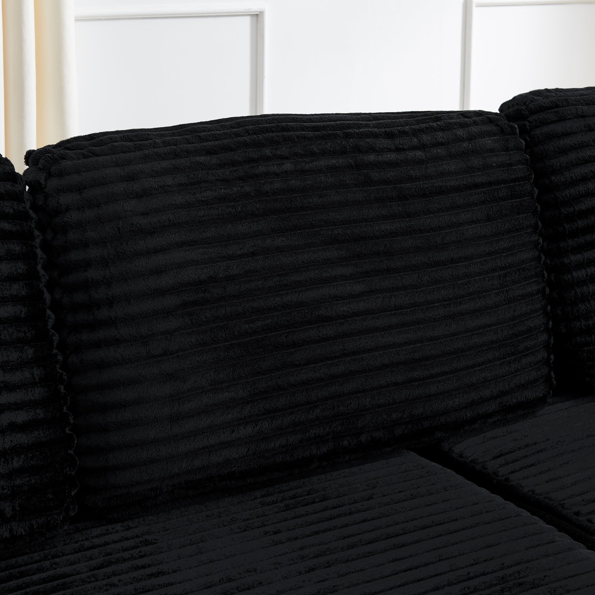Modern Minimalist L-Shape Modular Sectional Sofa Bed with Corduroy Fabric in Black
