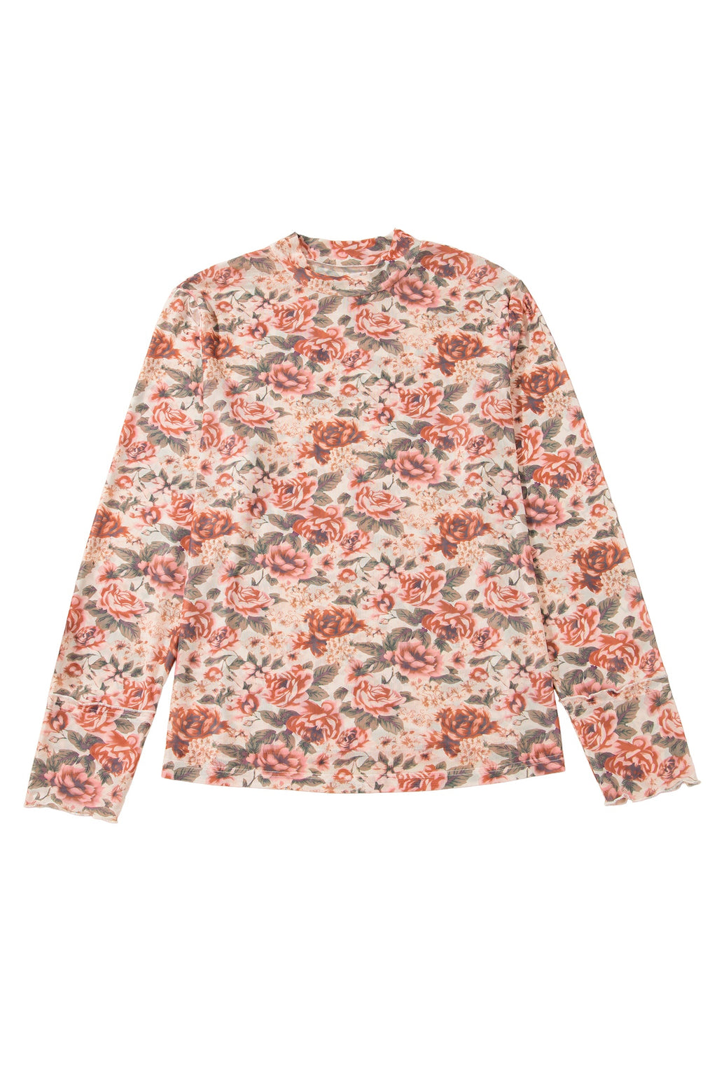 Plus Size Floral Mesh Mock Neck Top