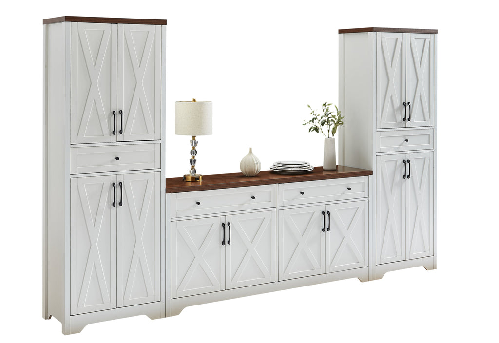TV Cabinet Set Multifunctional TV Wall, One TV Cabinet and Two Sideboards for Living Room, 108.7''L x 15''W x 68''H.