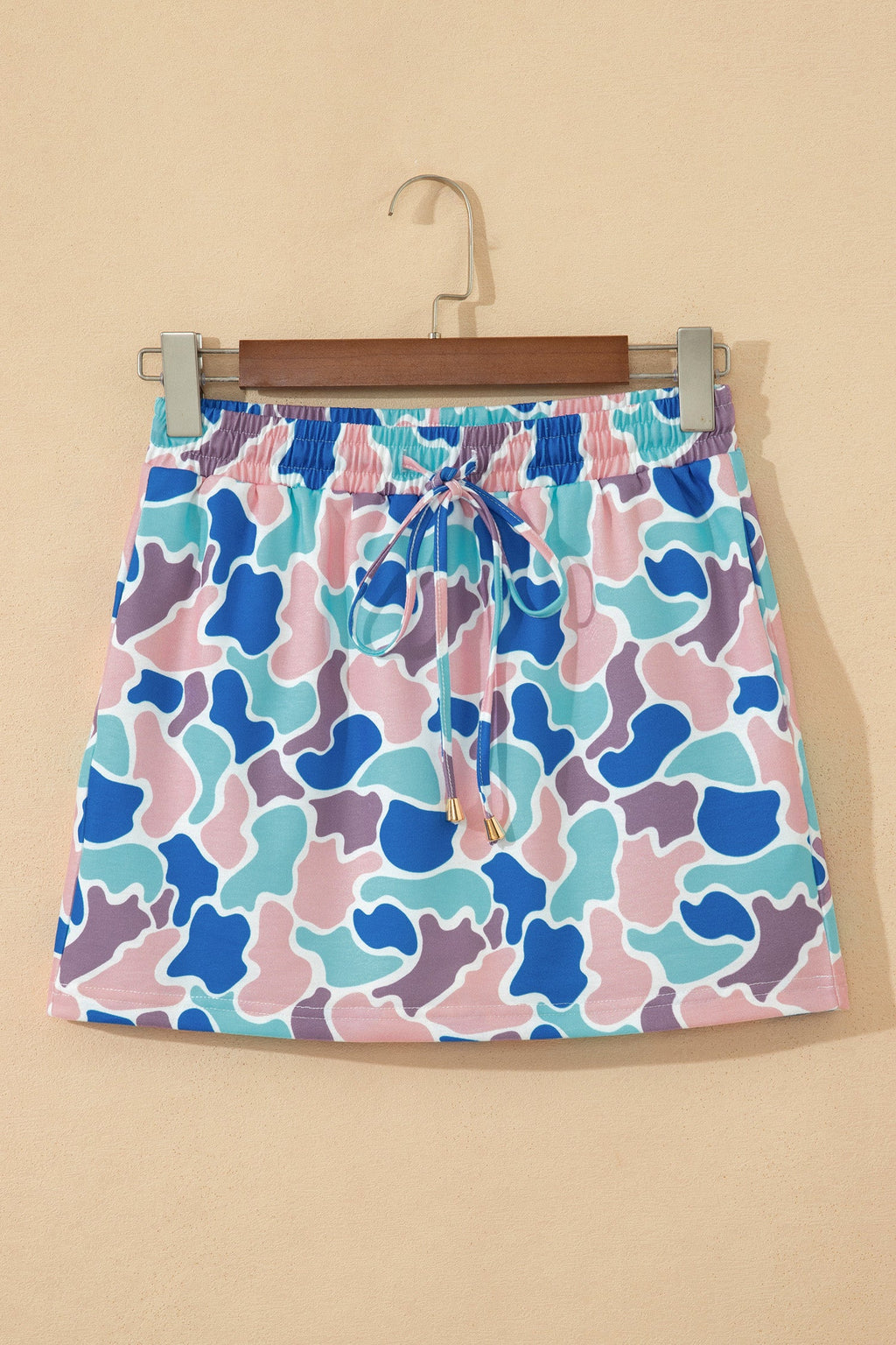 Abstract Camo Elastic Waist Drawstring Mini Skort