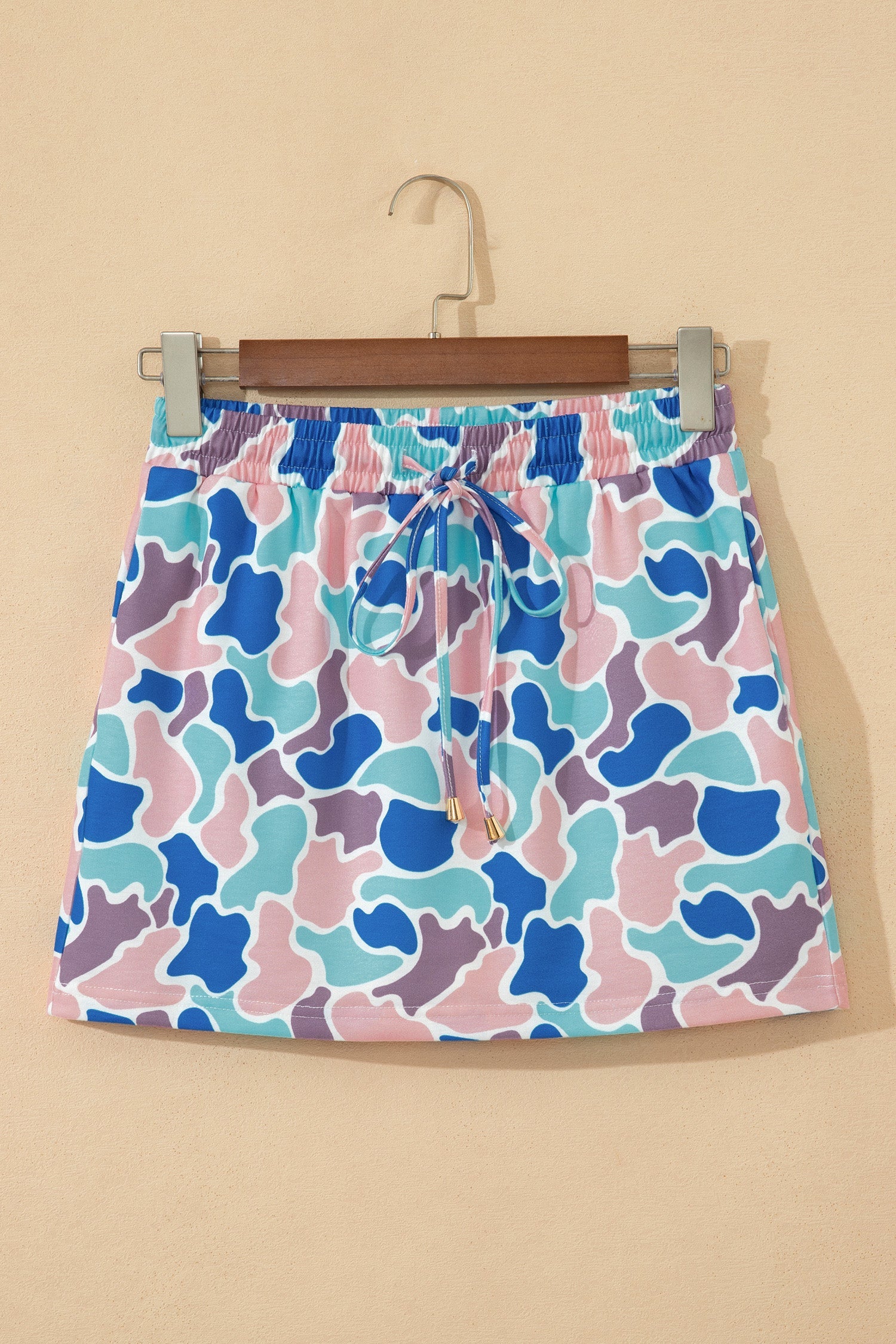 Abstract Camo Elastic Waist Drawstring Mini Skort