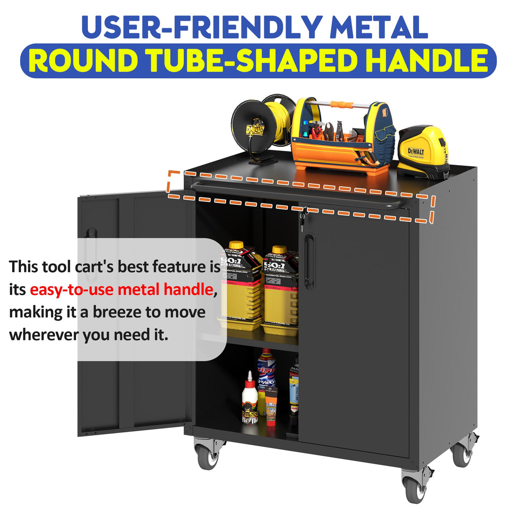 Heavy-Duty Metal Garage Storage Cabinet with Wheels - Sturdy Tool Storage Solution in Black Steel, 29.53x17.72x34.65 inches